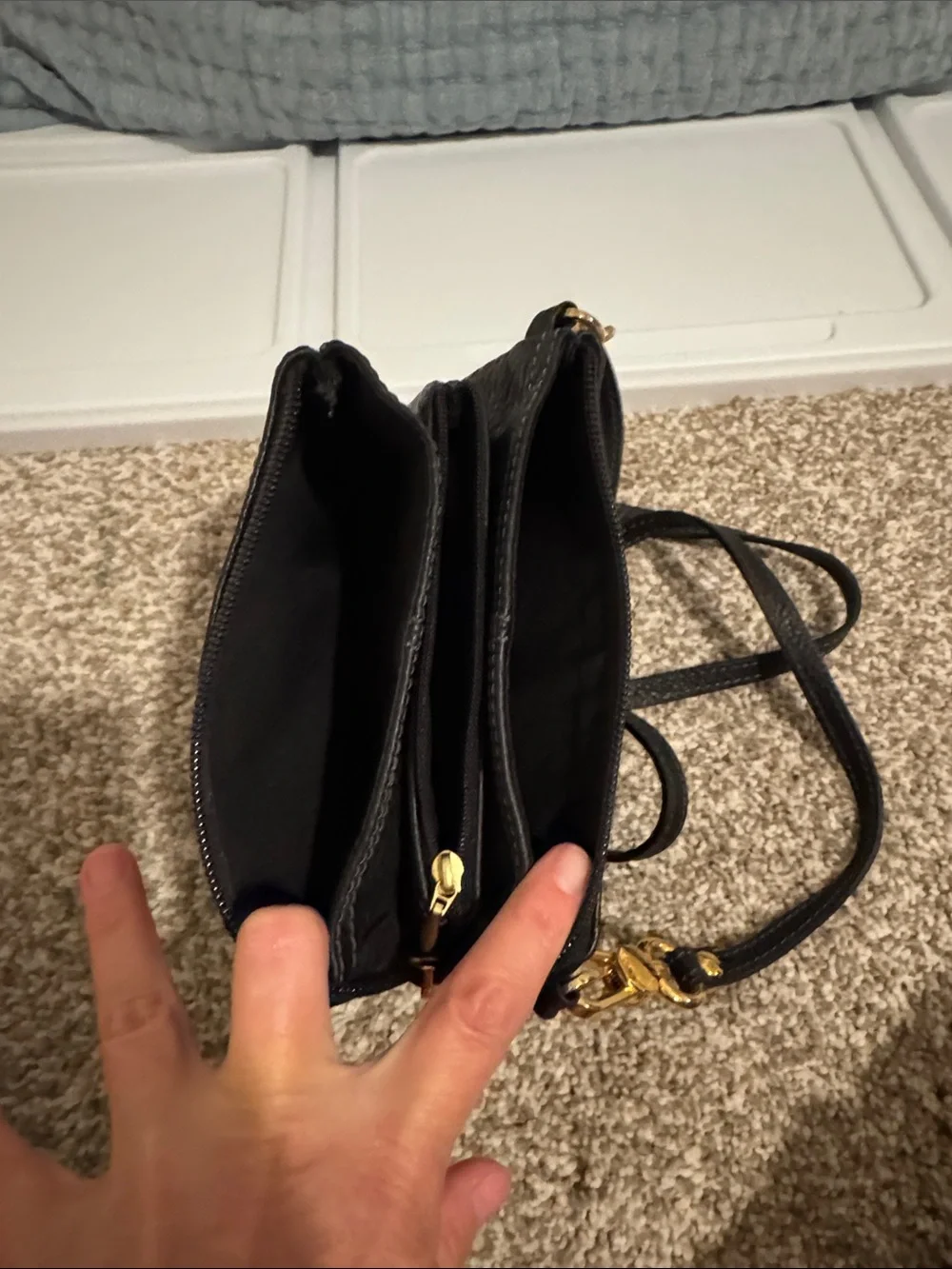 Black Pebbled Leather Crossbody Pouch